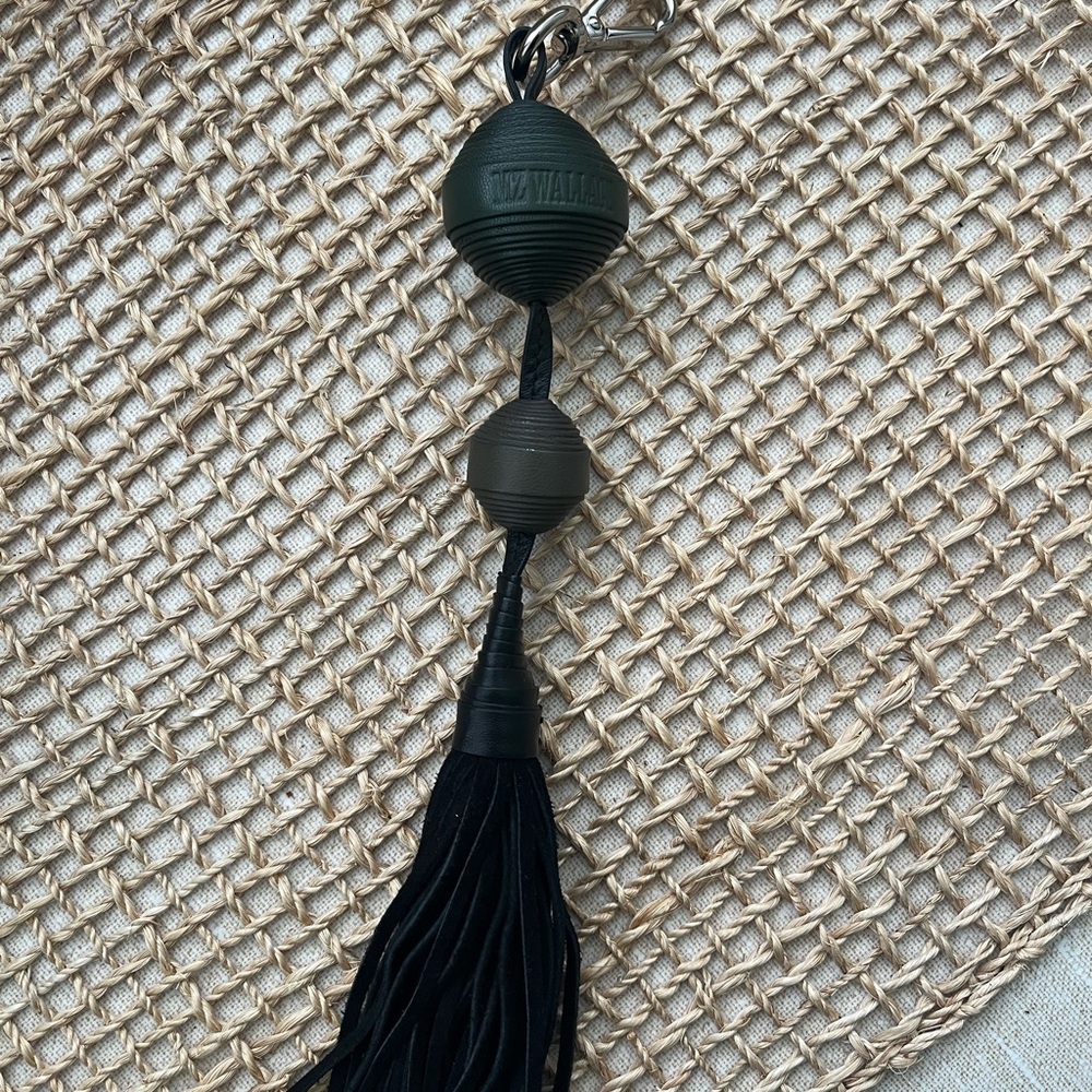 MZ Wallace Green/Black Leather Tassel Keychain